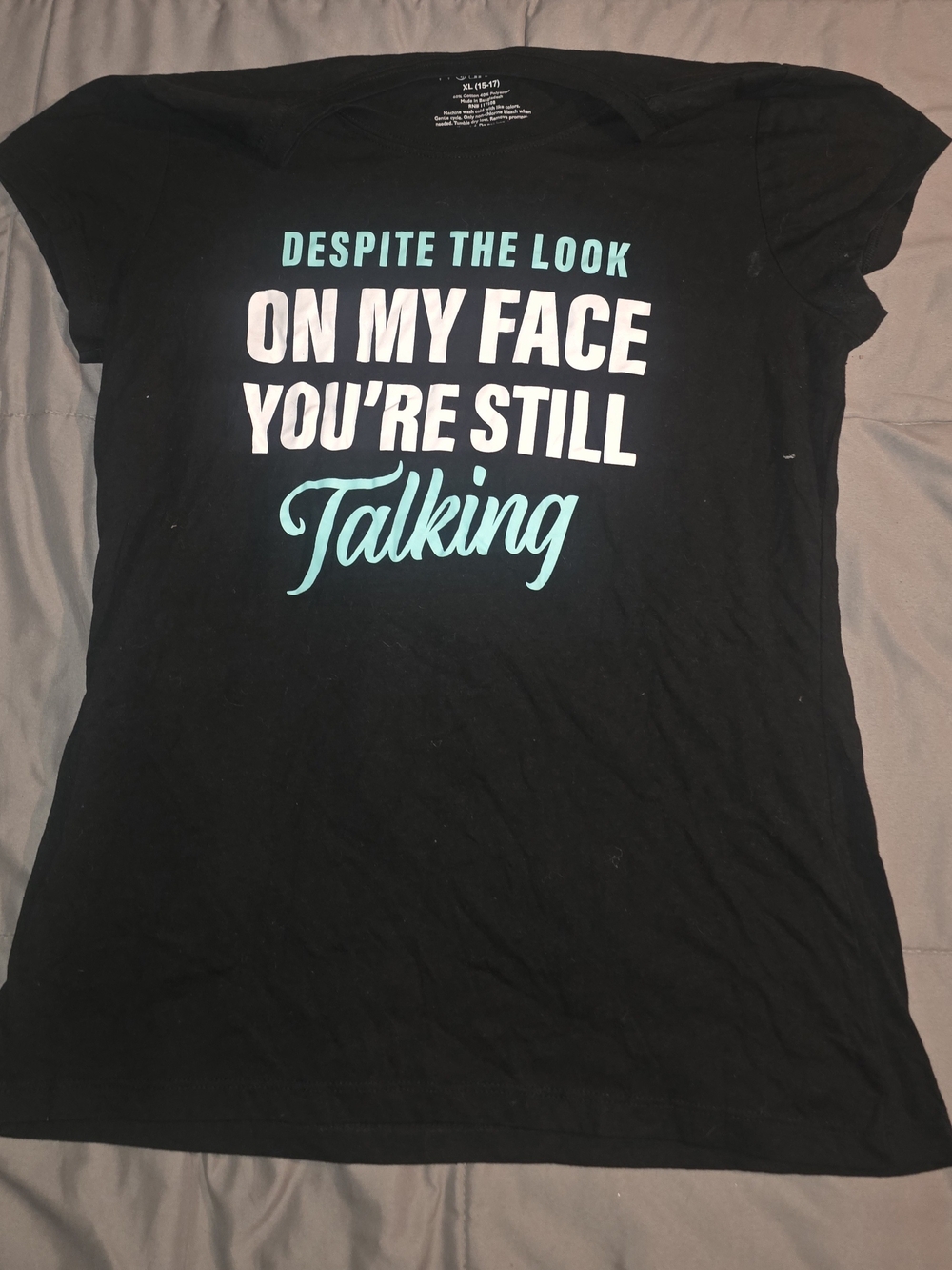 Wound Up Black Short-Sleeve Graphic Tee with White and Aqua Text
